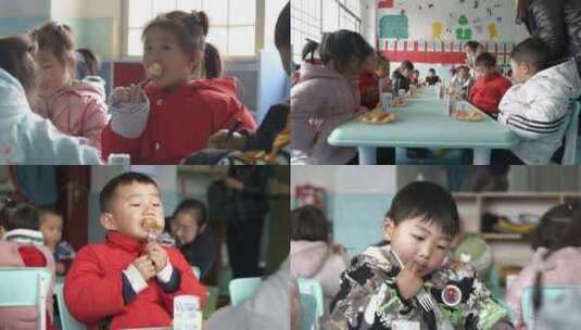 幼儿园儿童喝牛奶高清在线视频素材下载