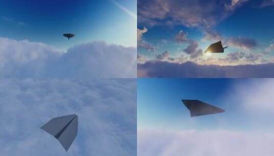 纸飞机天空飞翔穿越云层高清在线视频素材下载
