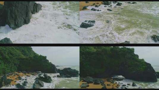 海边沙滩游客乱石海浪石头青苔巨石01高清在线视频素材下载