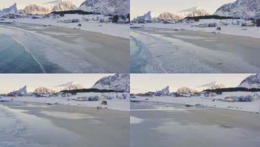 4K冬日风景雪景雪山湖面云彩海面高清在线视频素材下载