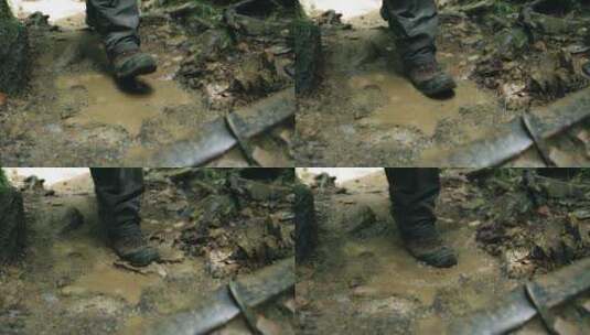 踩在泥上的脚高清在线视频素材下载
