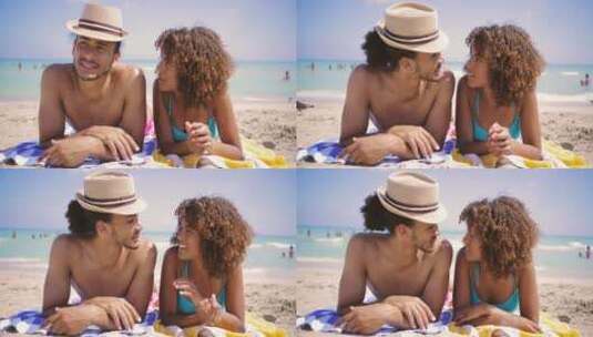 沙滩上聊天的情侣高清在线视频素材下载