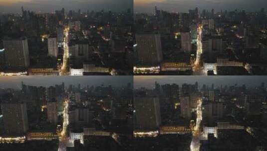 航拍武汉江汉路步行街夜景高清在线视频素材下载