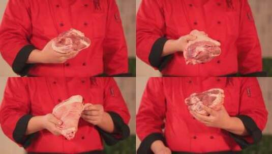 厨师手里拿着猪肘子 (2)高清在线视频素材下载