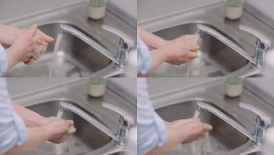 用水龙头里的水洗手高清在线视频素材下载