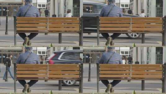 坐在街道长凳上的人的中等照片高清在线视频素材下载