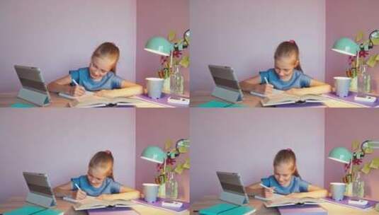 可爱的女孩在做作业高清在线视频素材下载