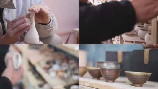 陶瓷制作展示捏泥造型修坯文创产业4k实拍高清在线视频素材下载