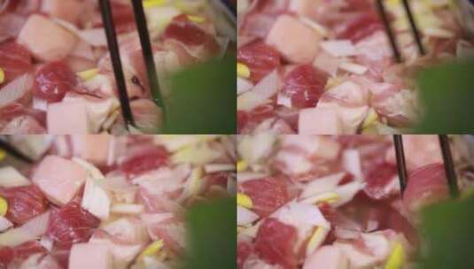 葱姜水浸泡五花肉去腥去血水高清在线视频素材下载