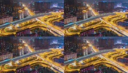 武汉市珞狮路雄楚大道立交桥夜晚延时高清在线视频素材下载