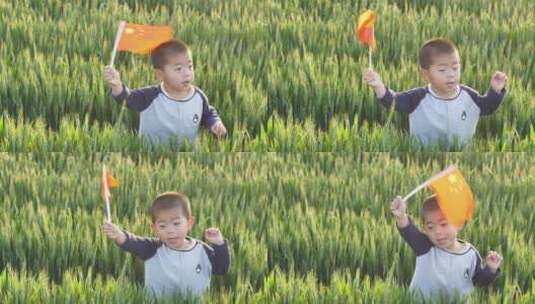 春天中国小朋友在麦田地中玩耍高清在线视频素材下载