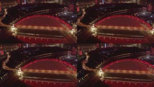 武汉晴川桥夜景硚口区夜景片段9俯拍横移高清在线视频素材下载
