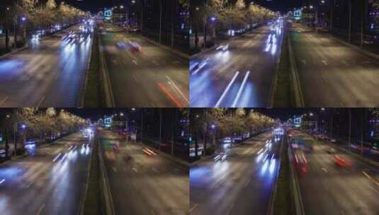 北京一条道路上夜间的快速交通高清在线视频素材下载