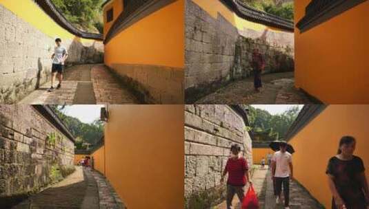 新昌大佛寺内的各种长廊，过道高清在线视频素材下载