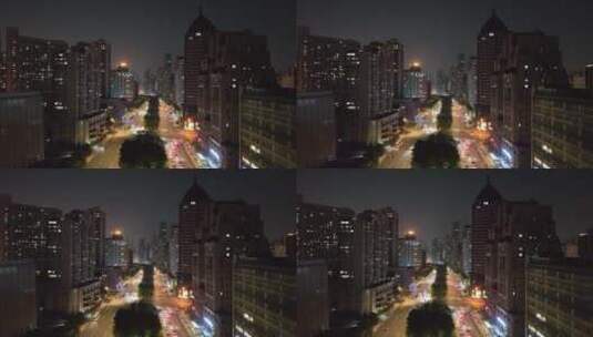 上海浦西肇嘉浜路夜景航拍高清在线视频素材下载