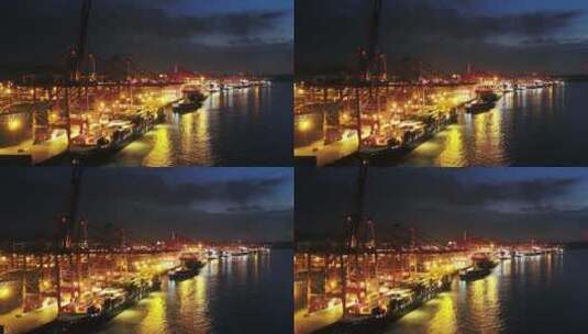 航拍夜色下宁波北仑集装箱码头高清在线视频素材下载