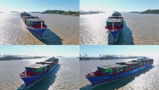 货轮在海面行驶航拍高清在线视频素材下载