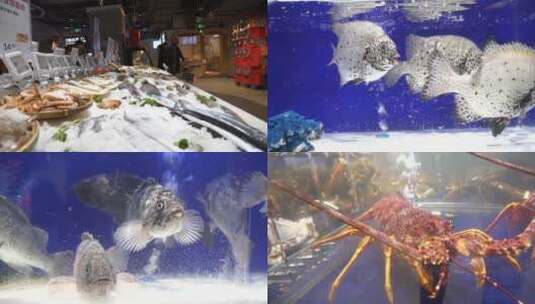 实拍超市海鲜生鲜鱼虾视频素材高清在线视频素材下载