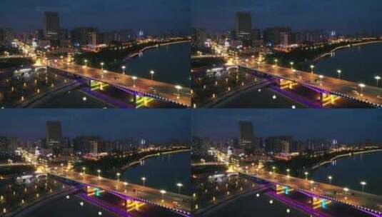 陕西汉中市汉江城市天际线夜景风光高清在线视频素材下载