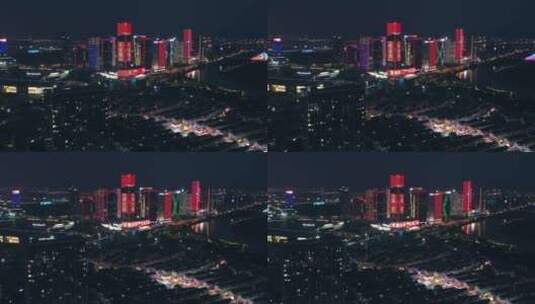 浙江义乌城市地标建筑亮灯庆祝建党百年高清在线视频素材下载