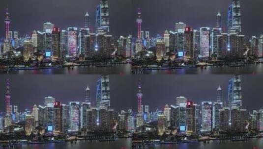 上海陆家嘴繁荣金融区建筑群夜景高清在线视频素材下载