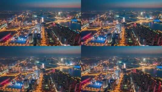 辽宁沈阳浑南区浑河城市夜景航拍高清在线视频素材下载