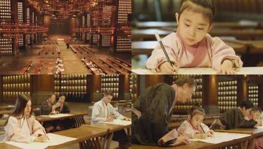 可爱的孩子学习书法古文镜头高清在线视频素材下载
