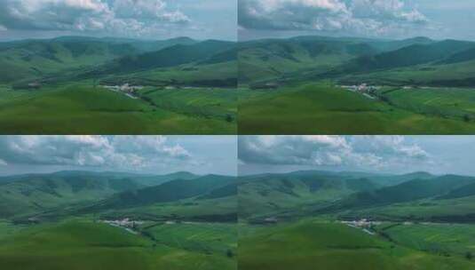 阿斯哈图石林周边沟壑纵横的草原高清在线视频素材下载