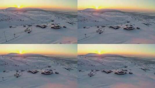 航拍的冬季日出雪景高清在线视频素材下载