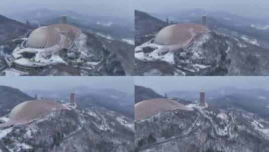 航拍南京牛首山风景区雪景高清在线视频素材下载