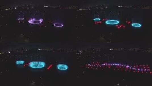 南昌九龙湖亚洲最大音乐喷泉震撼夜景航拍高清在线视频素材下载