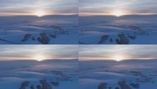 航拍呼伦贝尔雪域雪原日落高清在线视频素材下载