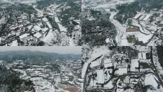 山中村庄冬天雪景4K航拍高清在线视频素材下载