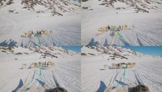 航拍狗拉雪橇高清在线视频素材下载