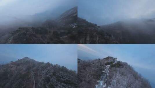 泰山fpv穿越机航拍山顶雾凇云海日出雪景4K高清在线视频素材下载