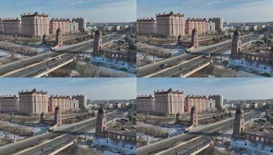 黑龙江牡丹江东宁市城市建筑航拍风光高清在线视频素材下载