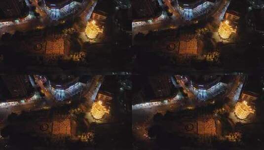 内江大千广场夜景航拍广场人群晚上广场舞高清在线视频素材下载