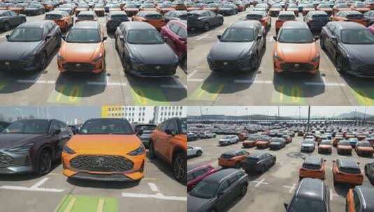 我国汽车出口明星名爵MG汽车大型停车场高清在线视频素材下载