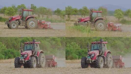 拖拉机耕作土地慢镜头高清在线视频素材下载