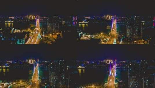 湖南益阳城市夜景交通航拍移动延时高清在线视频素材下载
