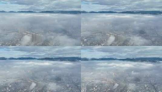 穿云海县城区市视频航拍素材翻滚平流雾乡镇高清在线视频素材下载