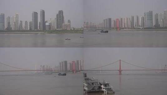 武汉长江畔清晨风光高清在线视频素材下载