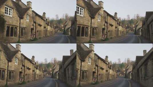 英国古老石头建筑之间的街道。高清在线视频素材下载