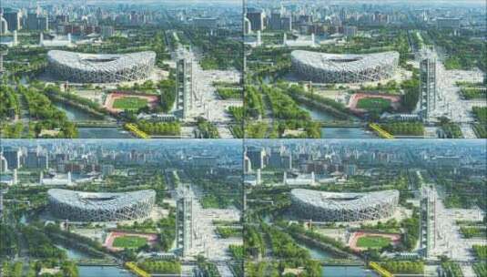 国家体育中心北京建筑群鸟巢延时摄影高清在线视频素材下载
