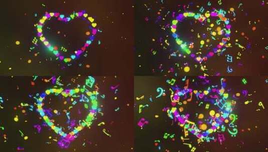 4k动感音符 飘动旋转音乐符号 爱心音符高清在线视频素材下载