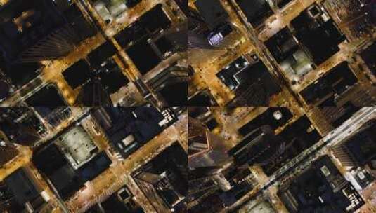 城市航拍芝加哥市中心汽车夜景灯光摩天大楼高清在线视频素材下载