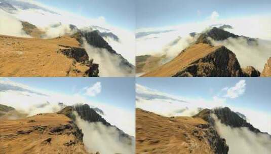 FPV穿越机无人机航拍山脉日出白云蓝天空镜高清在线视频素材下载