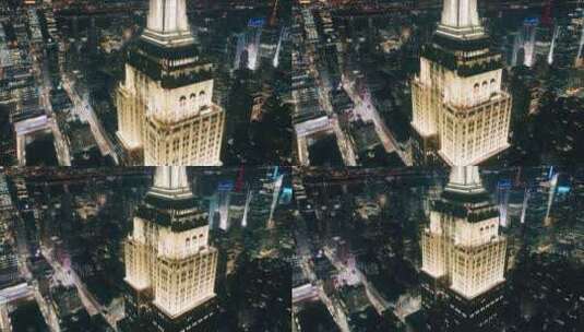世界著名帝国大厦地标夜景特写高清在线视频素材下载