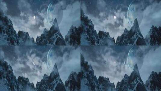 外星雪山飘雪背景高清在线视频素材下载