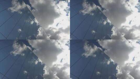 大楼玻璃上的蓝天白云倒影高清在线视频素材下载